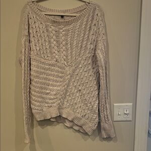 Express Cozy Asymmetrical Cable Knit Sweater - Cream